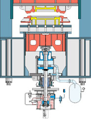 Drawing force increase - several discs on a central piston rod.